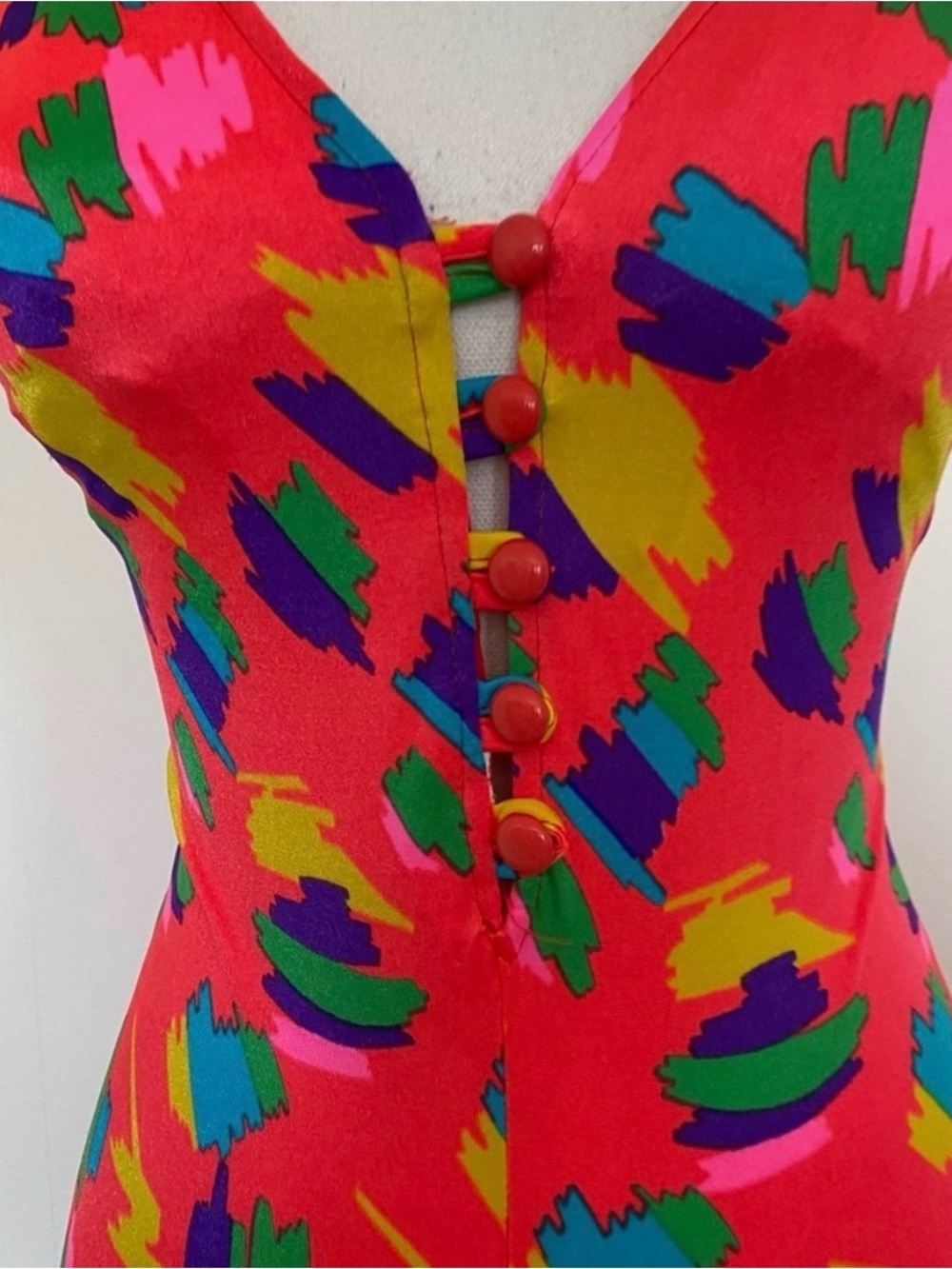 Vintage 1980s Neon Pinup Valley Girl Romper One Piece Swim - Picture 4 of 4